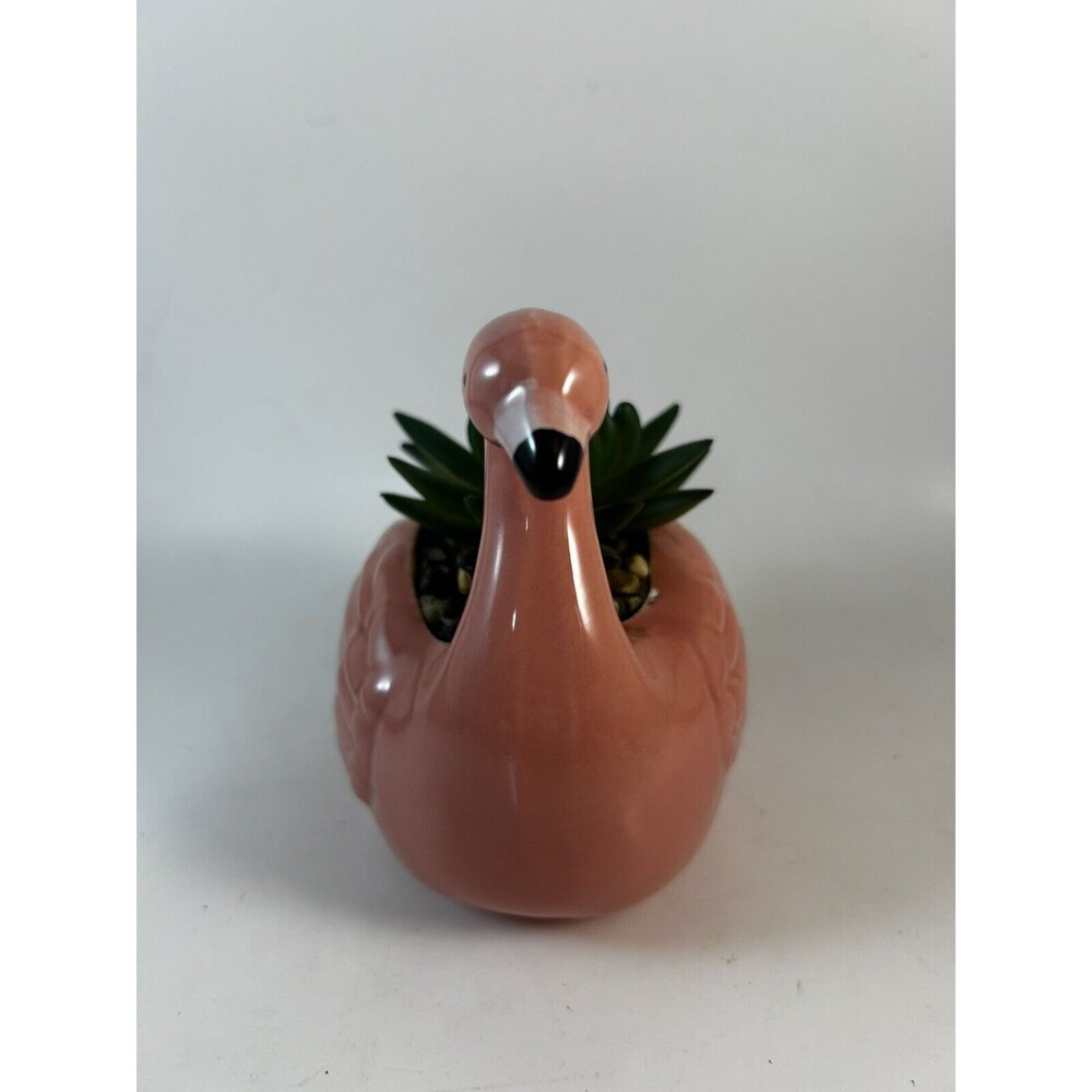 Ceramic Pink Flamingo Planter Faux Succulent Room Decor 5” - Picture 3 of 6